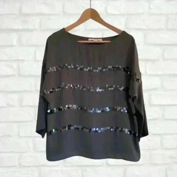 𝅺LOFT Sequin Stripe Dressy Top Size M - Picture 1 of 7